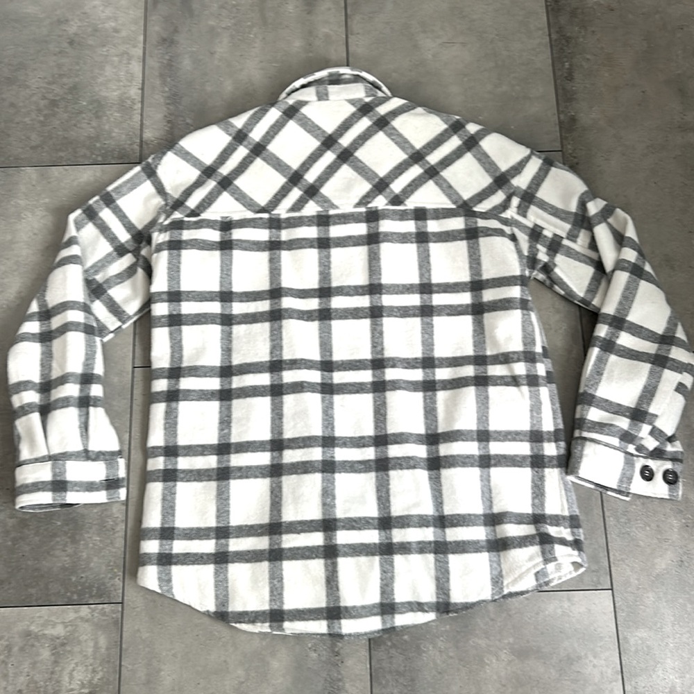 Thread & Supply Plaid Shacket Button Front Gray C… - image 3